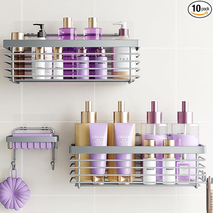 ODesign Shower Caddy 3 Pack SUS304 Stainless Steel-No Drilling-Shower Bathroom Shelves Rack,Rustproof Wall Mounted,Adhesive Shower Shelf Basket Organizer-Grey
