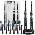 Sonic-FX Duo Rechargeable Electric Toothbrush Set - with 14 Brush Heads, 3 Modes, Smart Auto-Timer, Charging Dock Holder - Dual Handle Electric Tooth Brush for Adults & Kids, Black