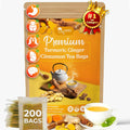 200 Bags Premium Turmeric Ginger Cinnamon Tea, Improve Digestion, Support Brain, Weight, Skin and Sleep, Eco-Conscious Tea Bags and Premium Natural Ingredients. Turmeric Ginger Herbal Tea. No Sugar, No Caffeine, No Gluten, Vegan.