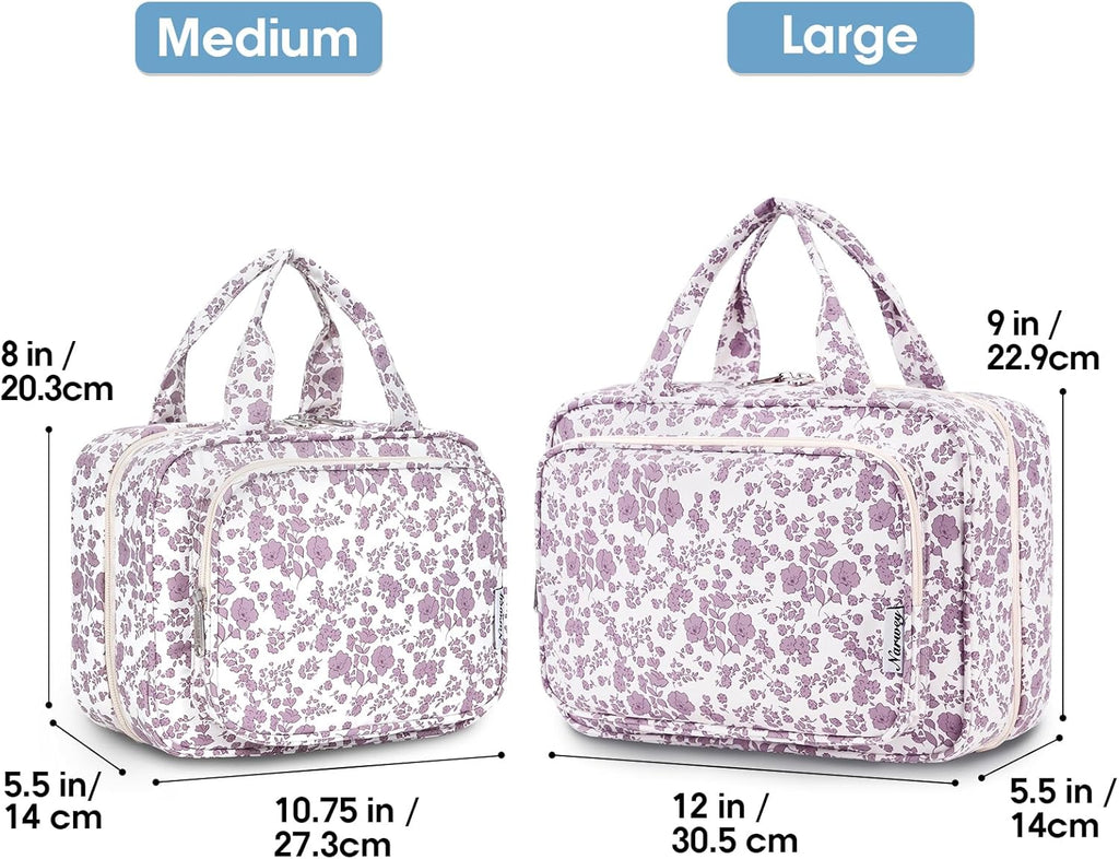 Travel Toiletry Bag for Women Large Hanging Makeup Bag Organizer Toiletries Bag for Full Size Essentials Accessories Cosmetics (Little Dusty Pink Flower (Large))