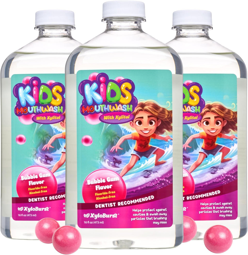 Xyloburst Oral Rinse Kids Mouthwash - Natural Xylitol Mouthwash, Fluoride Free Mouth Rinse with Aloe Vera, Alcohol Free, 16 fl oz - 3-Pack