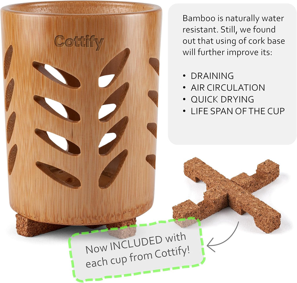 2-Pack of Eco-Friendly Bamboo Toothbrush Holders - Sustainable, Single Piece Wood Design with Drainage - Toothbrush Holders for Bathrooms - Functional, Well-Vented Bamboo Toothbrush Holder Set of 2