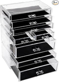 Sea Team 3-Tier Stackable Clear Makeup Organizer with Drawers, Acrylic Plastic Cosmetic Display Case, Jewelry Storage Box, Holder for Dresser, Bathroom, Vanity, Countertop (8 Drawers)