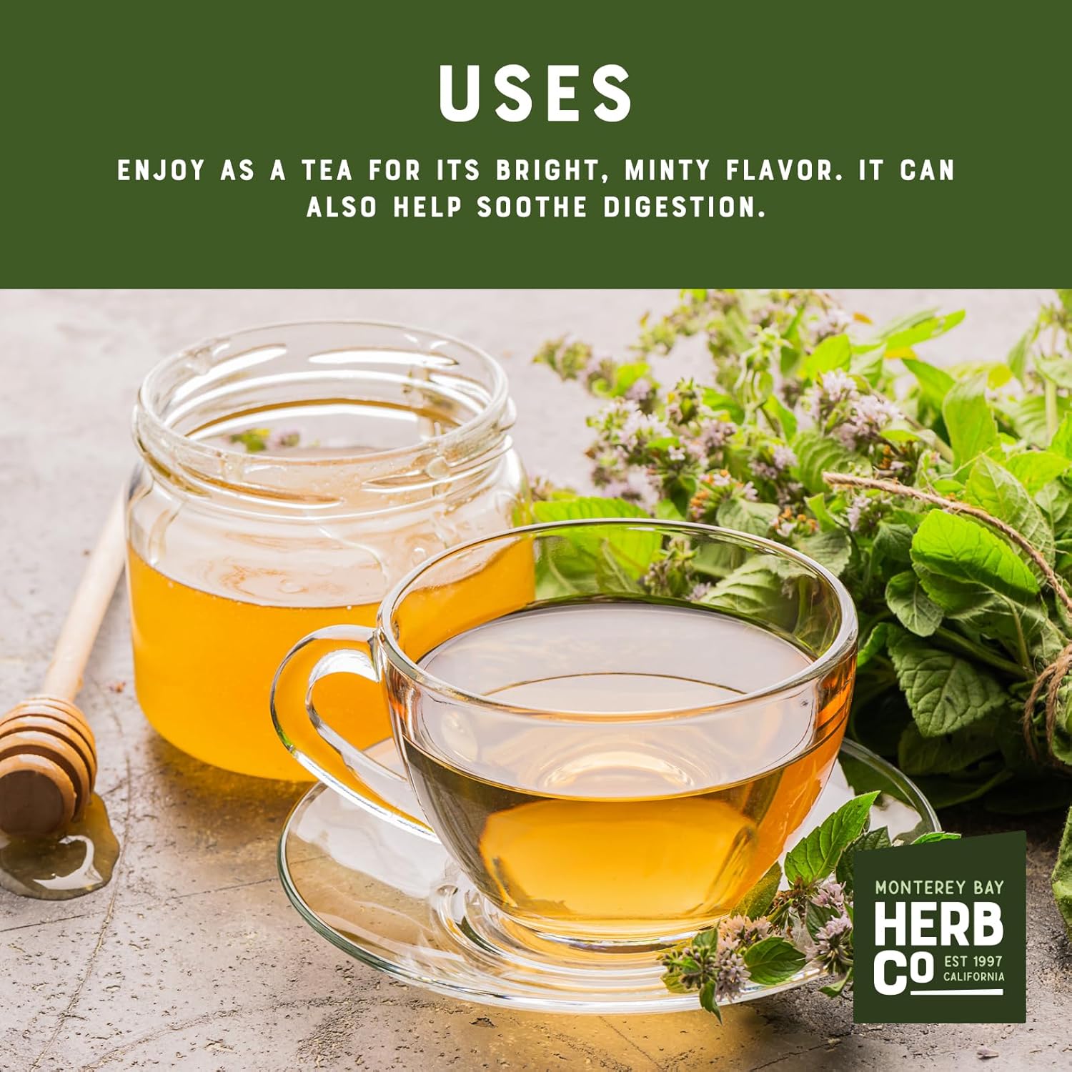 Monterey Bay Herb Co. Peppermint Tea | 50 Tea Bags | Caffeine Free | Bulk Tea | Soothes Digestion & Belly | Herbal Tea