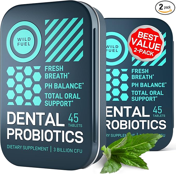 WILD FUEL Oral Probiotics for Teeth, Bad Breath, Gum Health - 3bn CFU K12 Lactobacillus Paracasei, Salivarius Dental Probiotic - Oral Probiotic Mints - 90 Fresh Breath Mint Dental Probiotics Tablets