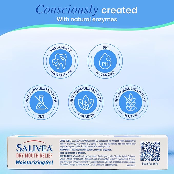 Salivea Dry Mouth Relief Gel Moisturizer, 1 oz Tube, Saliva Substitute Dry Mouth with Salivary Enzymes & Moisturizers, Formulated Without Alcohol, Non-Irritating, Soothing Formula for Oral Dryness