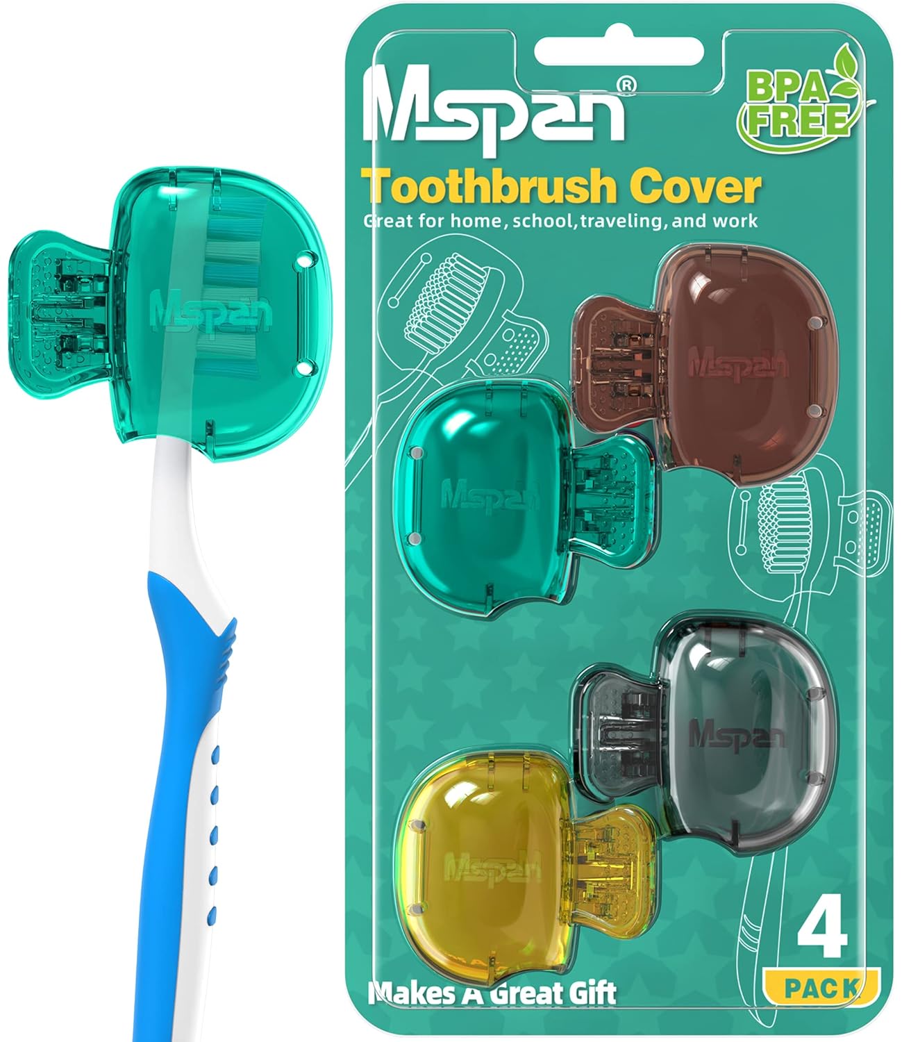 Mspan Toothbrush Protector Travel Cover: Brush Head Cap Cute Clip Case Bulk Guard - Oral Care Accessories Pod for Kids Adults
