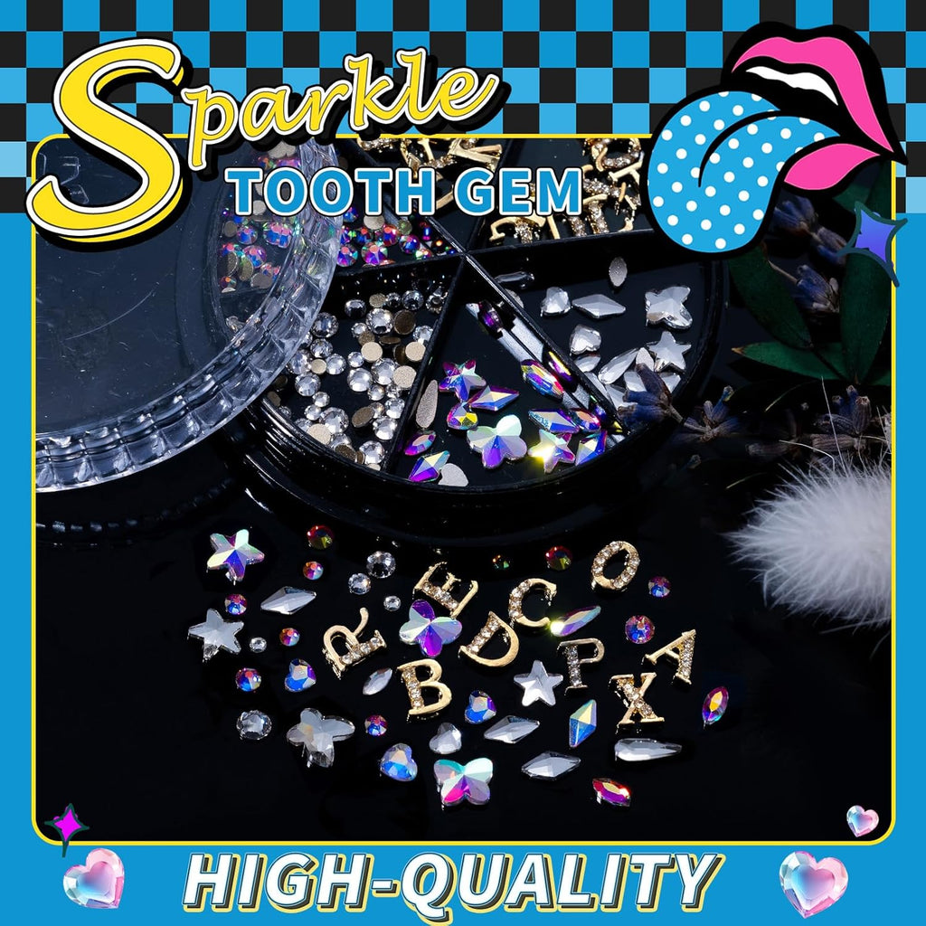 154 Letter pcs Teeth Gem Kit,Tooth Gems for DIY Crystals Teeth Jewelry Kit for Girls Gold Y2K Butterfly Love for Boys Silver (Gold)