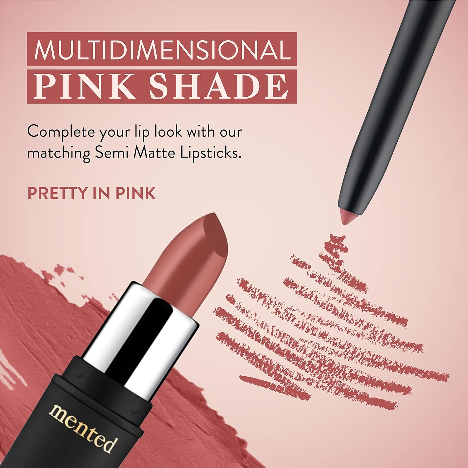 Mented Cosmetics Lip Liner for Women, Dark Brown Lipliner Lip Pencil, Waterproof Lipliner, Vegan + Cruelty Free Makeup, Pretty in Pink