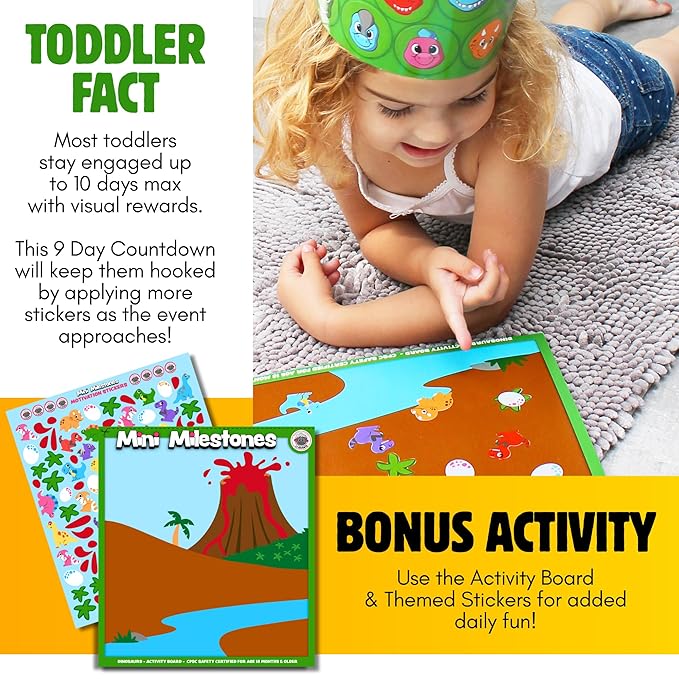 2PK Dinosaurs Sticker Advent Calendar for Kids 18m+ Sticker Countdown to Christmas for Toddlers 30 Days to Birthday, Vacation, Party, School with Activity Board & Crown by LIL ADVENTS Mini Milestones