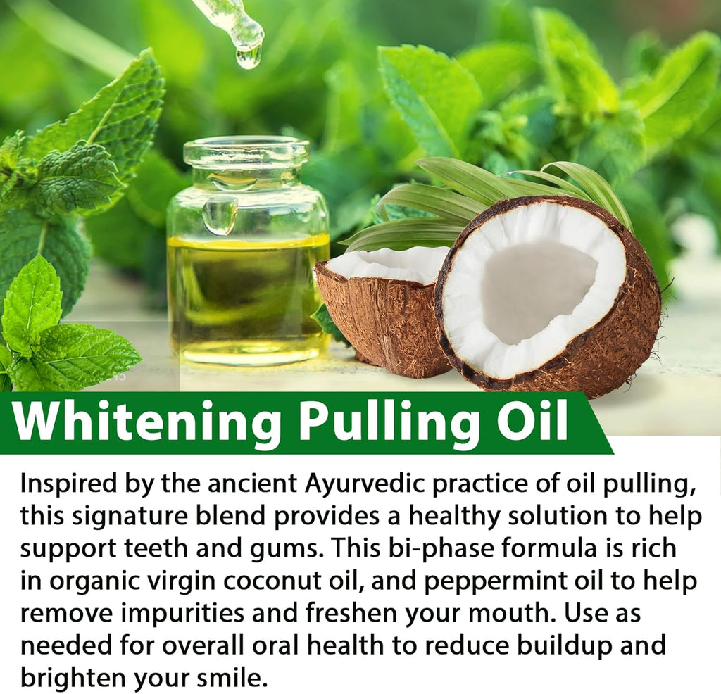2 Pack Oil Pulling 4.2 Fl.Oz, Coconut Mint Oil Pulling Mouthwash for Fresh Breath with Tongue Scraper and Measuring Cup