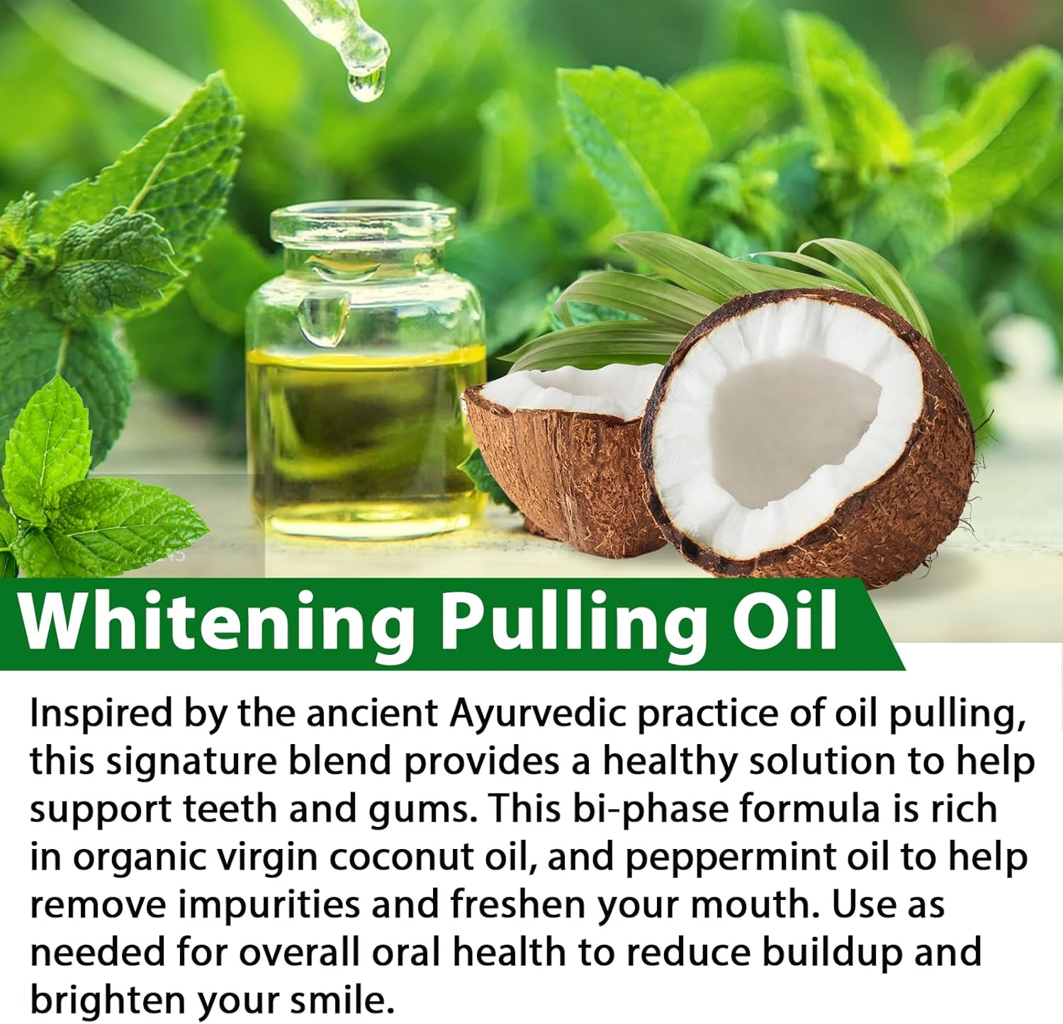 2 Pack Oil Pulling 4.2 Fl.Oz, Coconut Mint Oil Pulling Mouthwash for Fresh Breath with Tongue Scraper and Measuring Cup