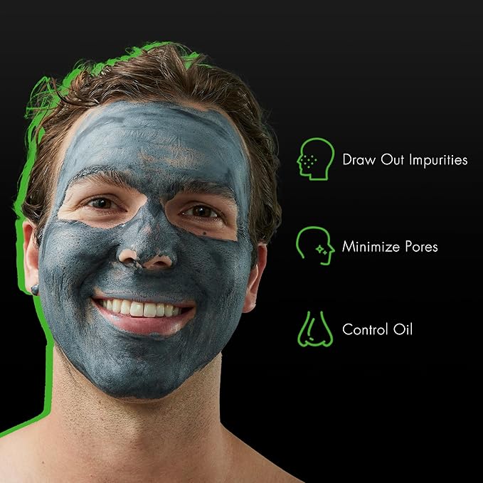 Tiege Hanley Detoxifying Facial Clay Mask for Men, Deep Pore Cleansing Charcoal Face Mask With Natural Kaolin Clay and Aloe, Absorbs Oil & Reduces Appearance of Pores, Men’s Skin Care, 2 Oz