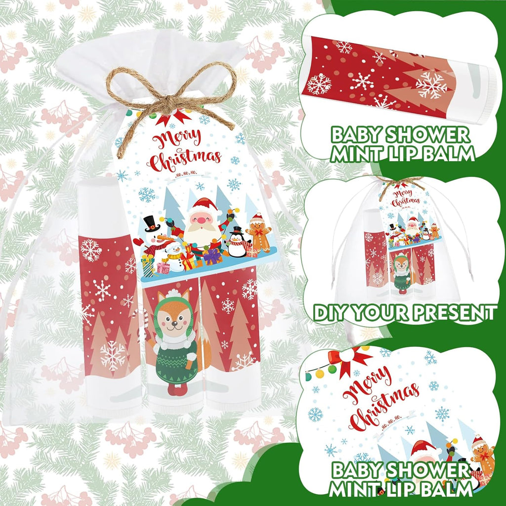 50 PCS Christmas Lip Balms Bulk Gift Christmas Stocking Stuffers Favors Lip Moisturizer Christmas Holidays Party Gift for Girls Kids Women Men