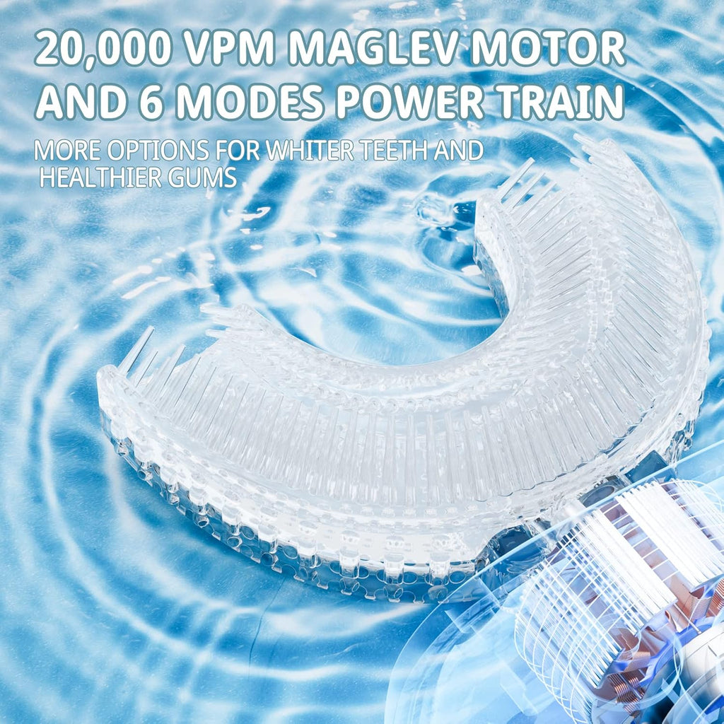 Kids Electric U Shaped Toothbrush Children Rechargeable Sonic Toothbrush with 6 Soft Brush Head Automatic Full Mouth 6 Cleaning Modes -Age2-7 Yellow