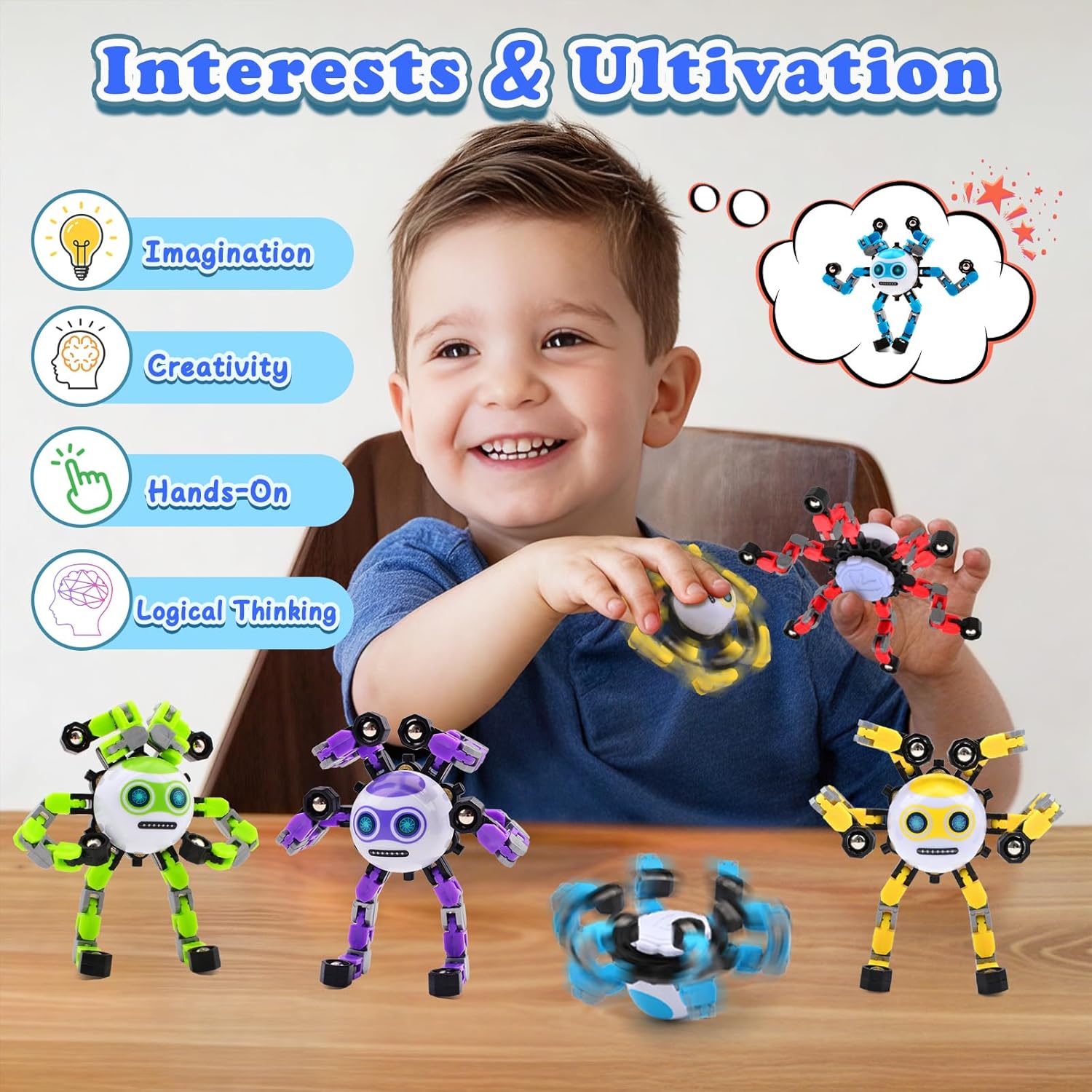 2 PCS Transformable Fidget Spinners Toys for Kids and Adults Stress Relief Sensory Toy for Teens Boys Autism Cool Fingertip Gyros Boy Girl Travel Party Favors Birthdays Gifts Stocking Stuffer