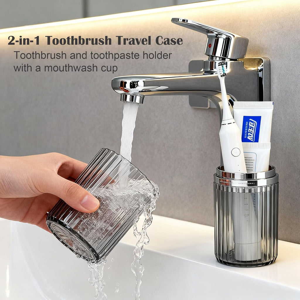 Travel Toothbrush Holders, 2-in-1 Multifunction Dustproof Portable Toothbrush Cup & Toothpaste Storage Container, Toothbrush Case for Traveling Bathroom Camping Business Trip School (Clear)