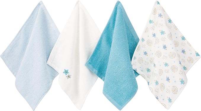 Baby Washcloths 4 Pack 100% Cotton Soft and Absorbent Terry Wash Cloths Wipes for Face Hand Body Burp Rag for Sensitive Skin Newborns Infants Toddlers 10" x 10"