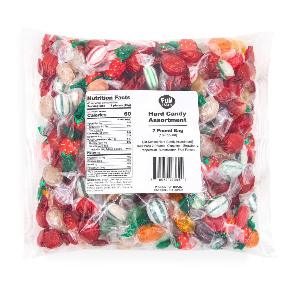 Old Fashioned Mix Hard Candy Assortment - 2 Pound Bag - Individually Wrapped Old School Candy BU- Peppermint, Strawberry, Cinnamon, Butterscotch, and Fruit Flavors