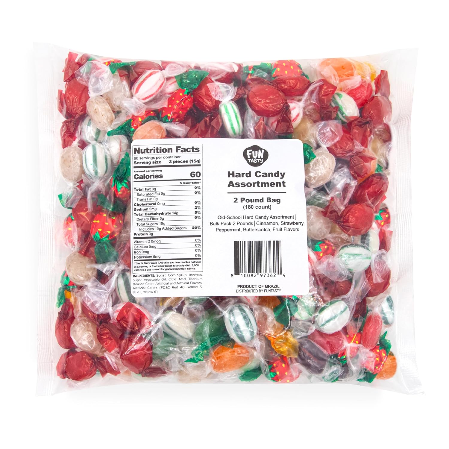 Old Fashioned Mix Hard Candy Assortment - 2 Pound Bag - Individually Wrapped Old School Candy BU- Peppermint, Strawberry, Cinnamon, Butterscotch, and Fruit Flavors