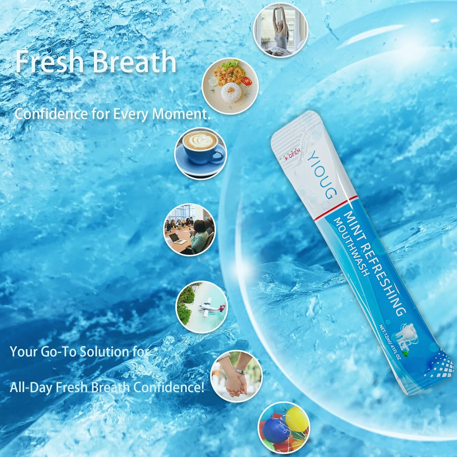 Portable Travel Mouthwash Packets – 20 Count Mint Oral Rinse Strips in Reusable Box, Alcohol-Free Single-Use Mouth Freshener for On-The-Go, Office, Airplane & Road Trips