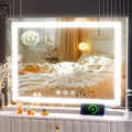 Makeup Vanity Mirror with USB Charging Port 24" x 19" Large LED Makeup Mirror, Desk Mirorr with Lights, Light up Mirror with 10X Magnification and, Dimmable 3 Modes, Touch Control White