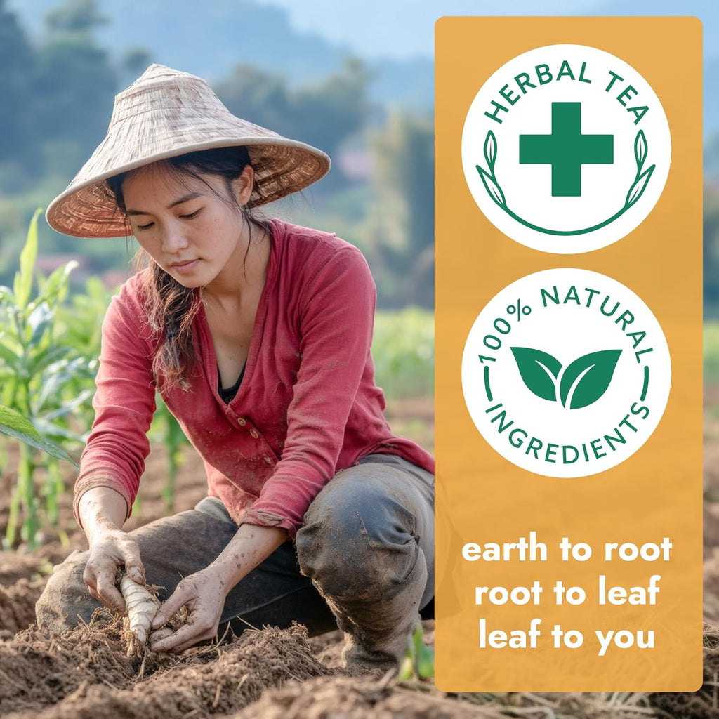 Vital Bloom 120 ct Ginger Tea Bags, Blend With Peppermint, Licorice, Lemongrass and Black Pepper, 100% Natural Ingredients, Bleach Free Tea Bags, Caffeine Free (Free Bamboo Tongs Included)