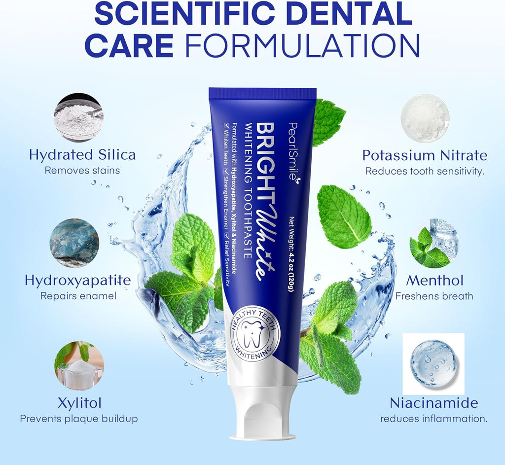 PearlSmile Hydroxyapatite Niacinamide Whitening Toothpaste – 5% Niacinamide + 10% Nano-Hydroxyapatite (nHAp) – Strengthens Enamel & Remineralizes – Fluoride-Free, 4.2oz (Pack of 3)
