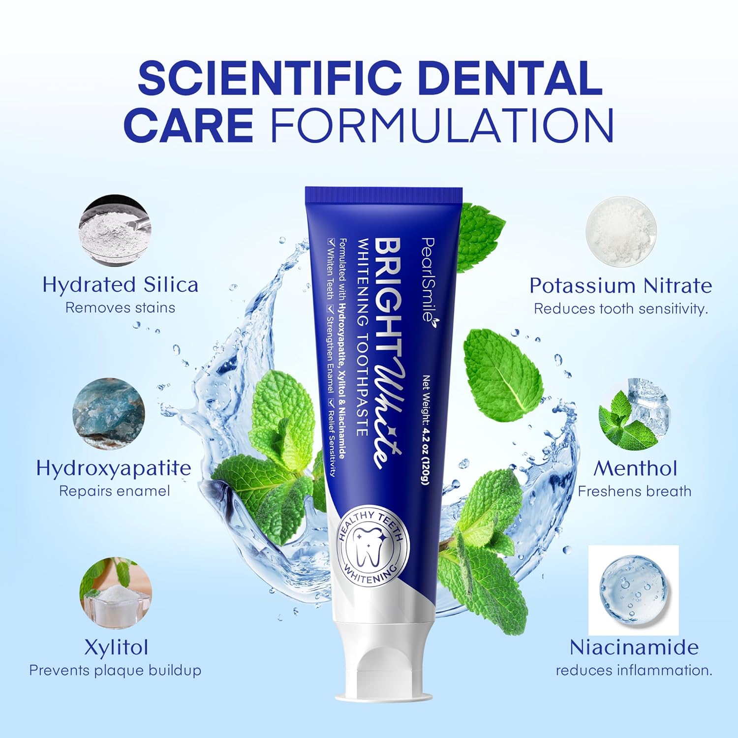 PearlSmile Hydroxyapatite Niacinamide Whitening Toothpaste – 5% Niacinamide + 10% Nano-Hydroxyapatite (nHAp) – Strengthens Enamel & Remineralizes – Fluoride-Free, 4.2oz (Pack of 2)