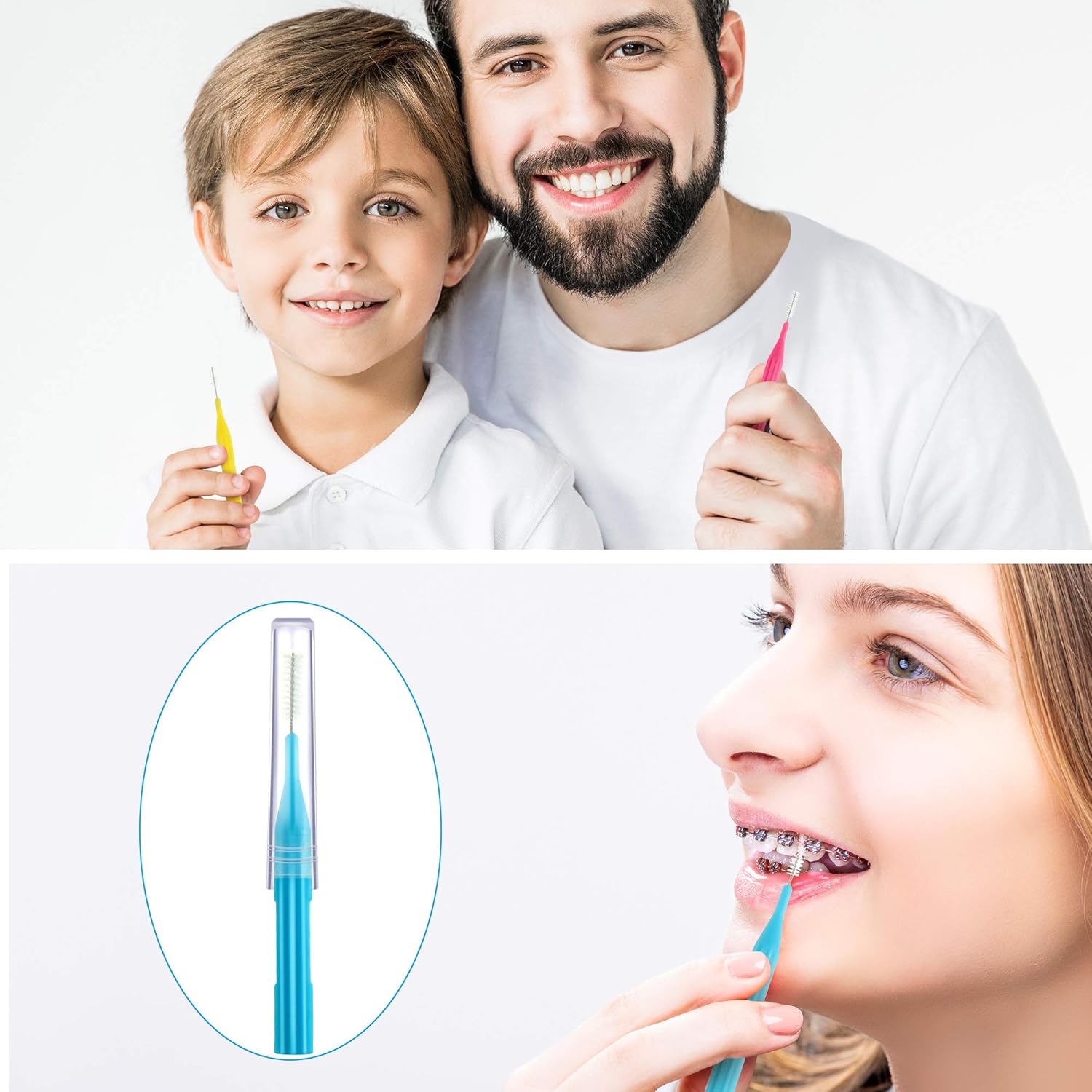 100 Pieces Braces Brush for Cleaner Interdental Brush Toothpick Dental Flossing Head Oral Hygiene Flosser Tooth Cleaning Tool (Light Blue, Pink, Yellow, Light Green)
