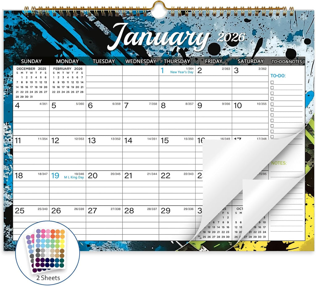 2026 Calendar, Wall Calendar 2026-2027, 18 Month Calendar January 2026 - June 2027, 14.8" X 11.5", Calendar with Twin-Wire Binding, Hanging Hook and Julian Dates (Colorful Ink)