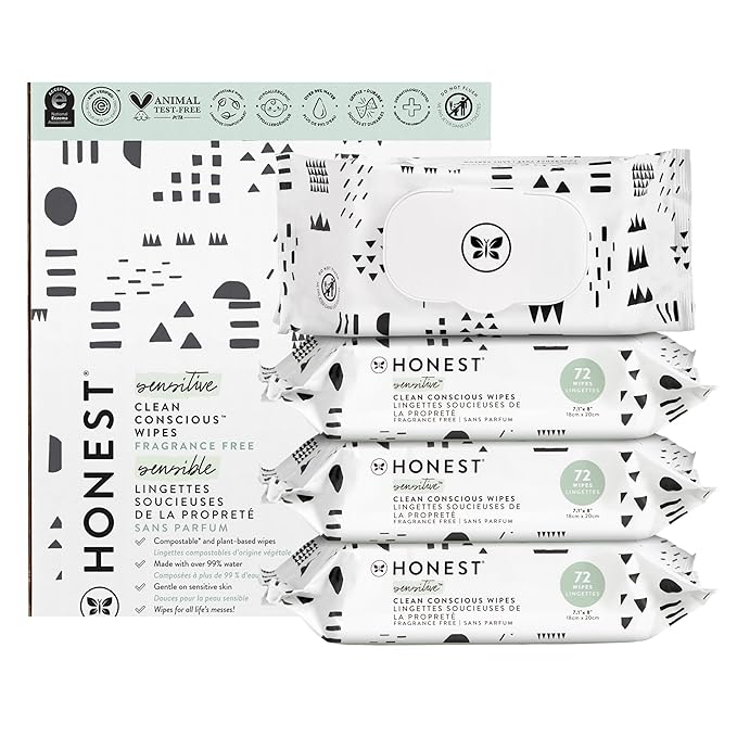 The Honest Company Clean Conscious Multi-Use Wipes Hypoallergenic Unscented for Sensitive Skin Over 99% Water Compostable Plant Based Baby Pattern Play 288 Count