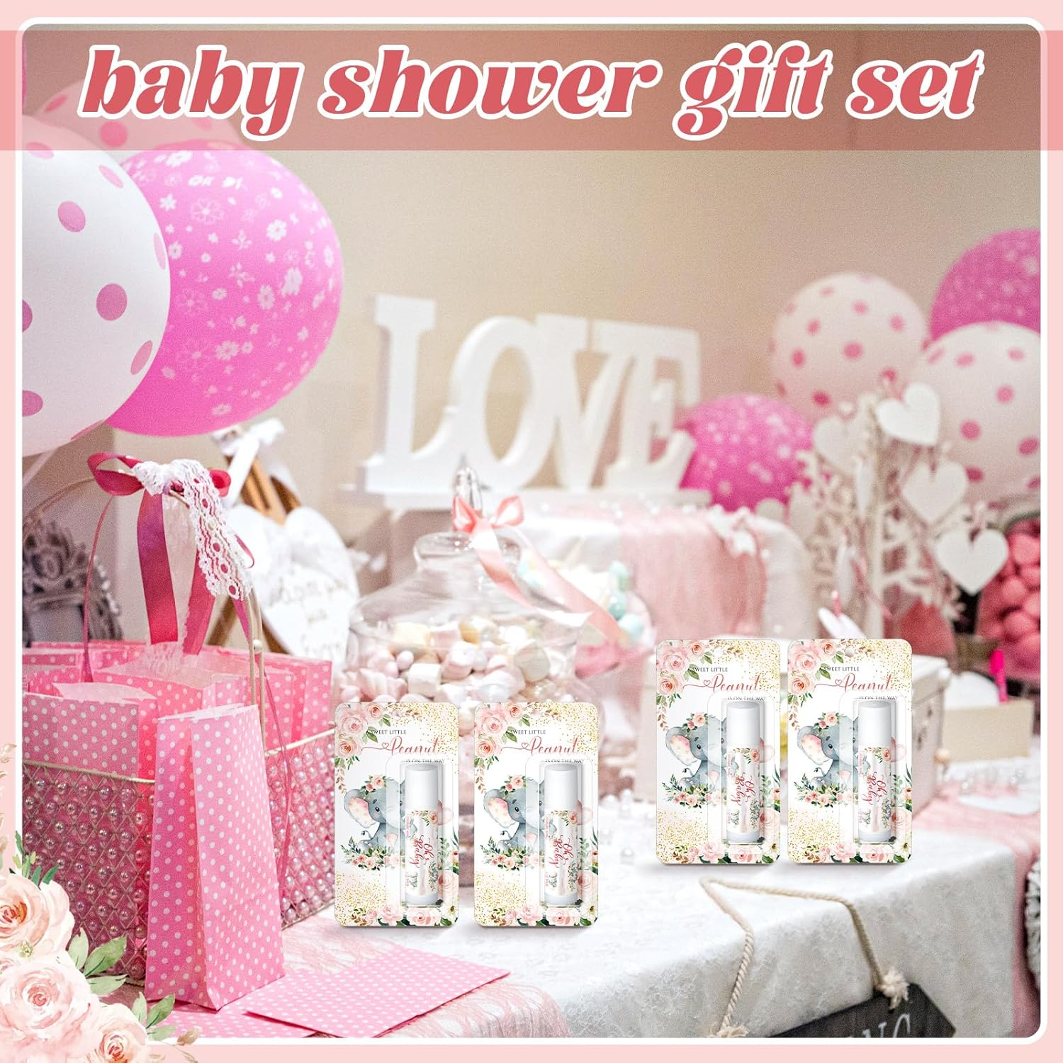 30 Pack Christmas Pink Elephant Party Baby Shower Games Prizes Bulk Lip Balms Little Peanut Party Gifts for Winners Boy Girls Gender Reveal Favors Decor Baby Shower Souvenirs Stocking Stuffers