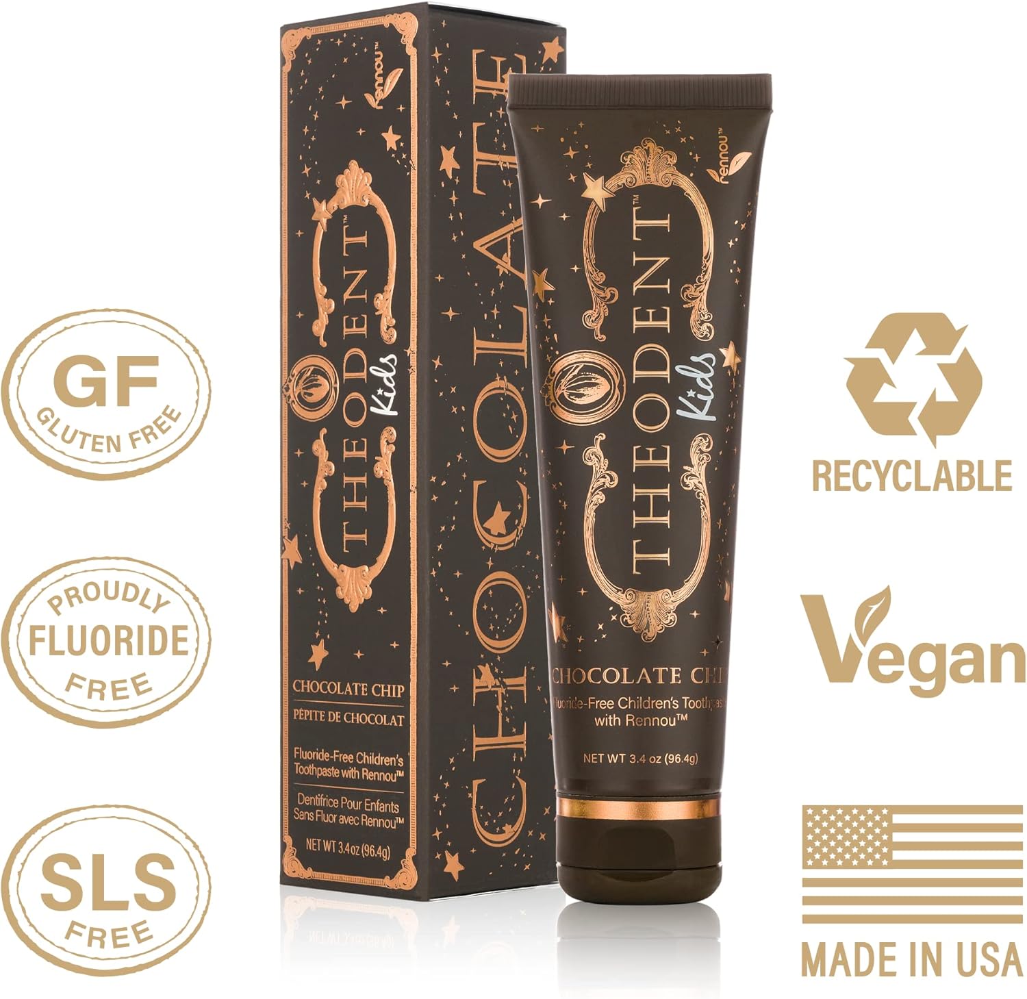 Theodent Fluoride-Free, Natural, Kids Toothpaste, Chocolate Chip Flavored (3.4 Ounces, 96.4 Grams)