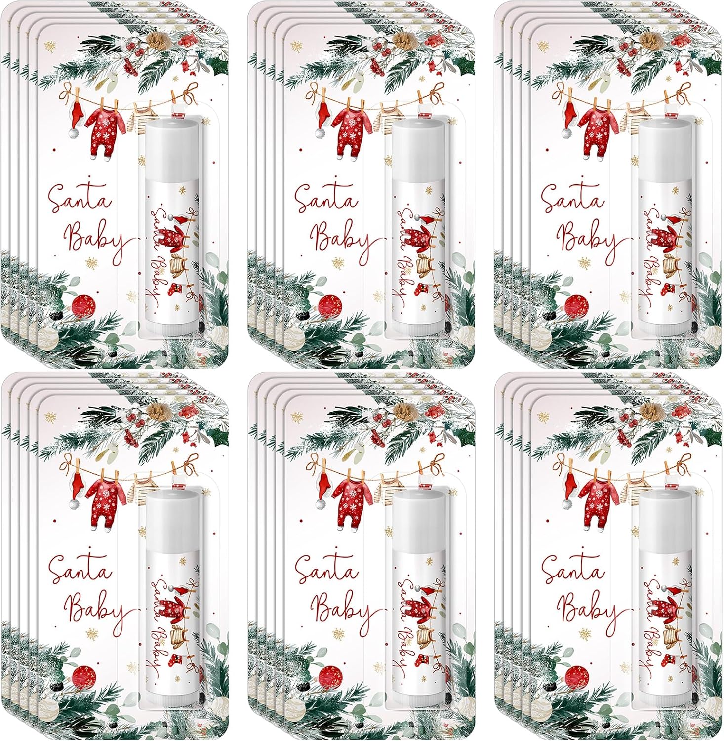 30 Pack Santa Baby Shower Games Prizes Party Gifts Bulk Lip Balms Favors for Winners Adults Guests Gender Reveal Favors Decorations Baby Shower Souvenirs Gift Bags Stuffers