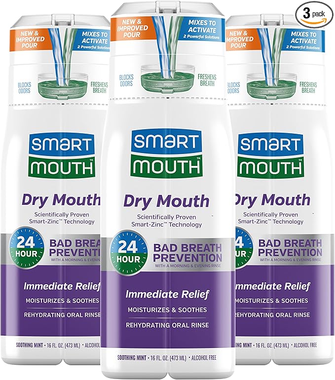 SmartMouth Activated Dry Mouth Mouthwash, Dry Mouth and Bad Breath Relief, Mint, 16 fl oz, 3 Pack