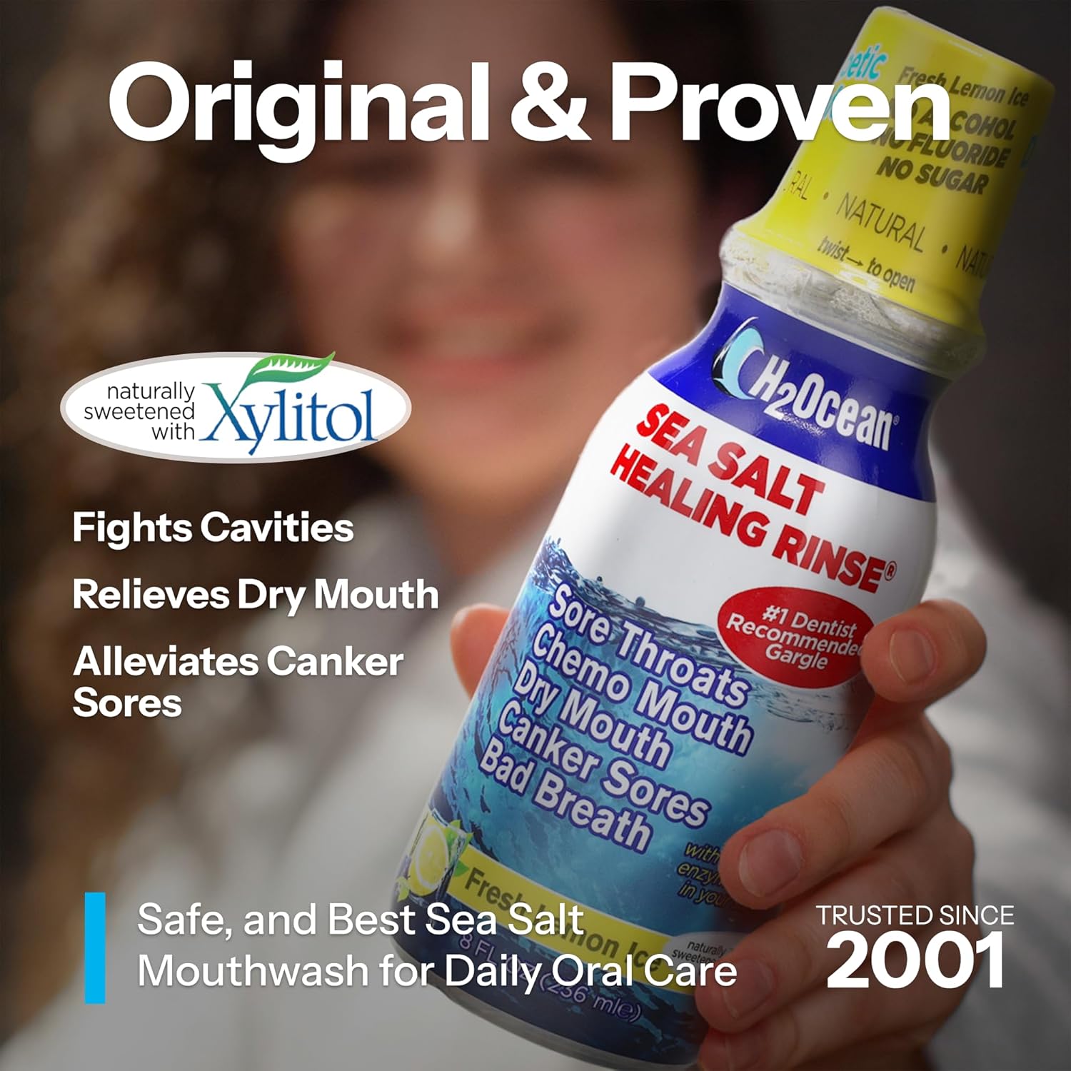 H2Ocean Healing Rinse Natural Sea Salt Oral Care - Mouth Rinse for Oral Care - Great for Piercings, Sore Throats & Gum Health - Alcohol- & Fluoride-Free Mouthwash - Lemon Ice, 8 oz