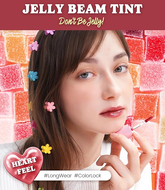 Peach C Jelly Beam Tint - Long Lasting Korean Lip Tint Stain Plumping Jelly Lip Gloss - Lightweight, Moisturizing & Buildable Lip Makeup Jelly Tint Blush with Vitamin E (Heart Feel, 0.07 oz)