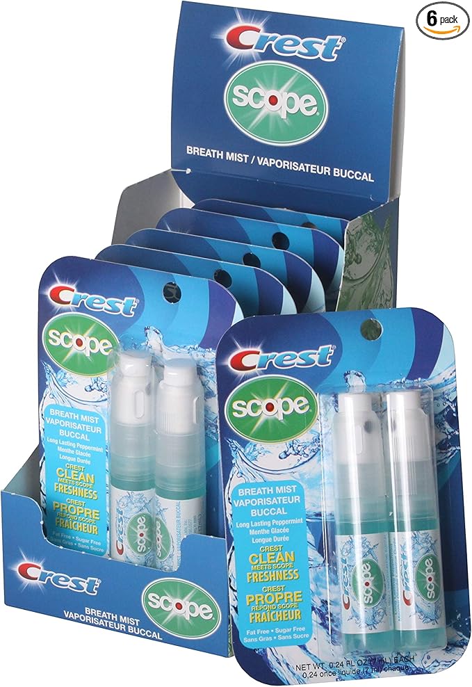 Crest Scope | Six 2-Pack of Mint Breath Mist Sprays (12 Total Sprays) - 0.24 Ounce (7mL) - Made in an FDA Audited USA Facility