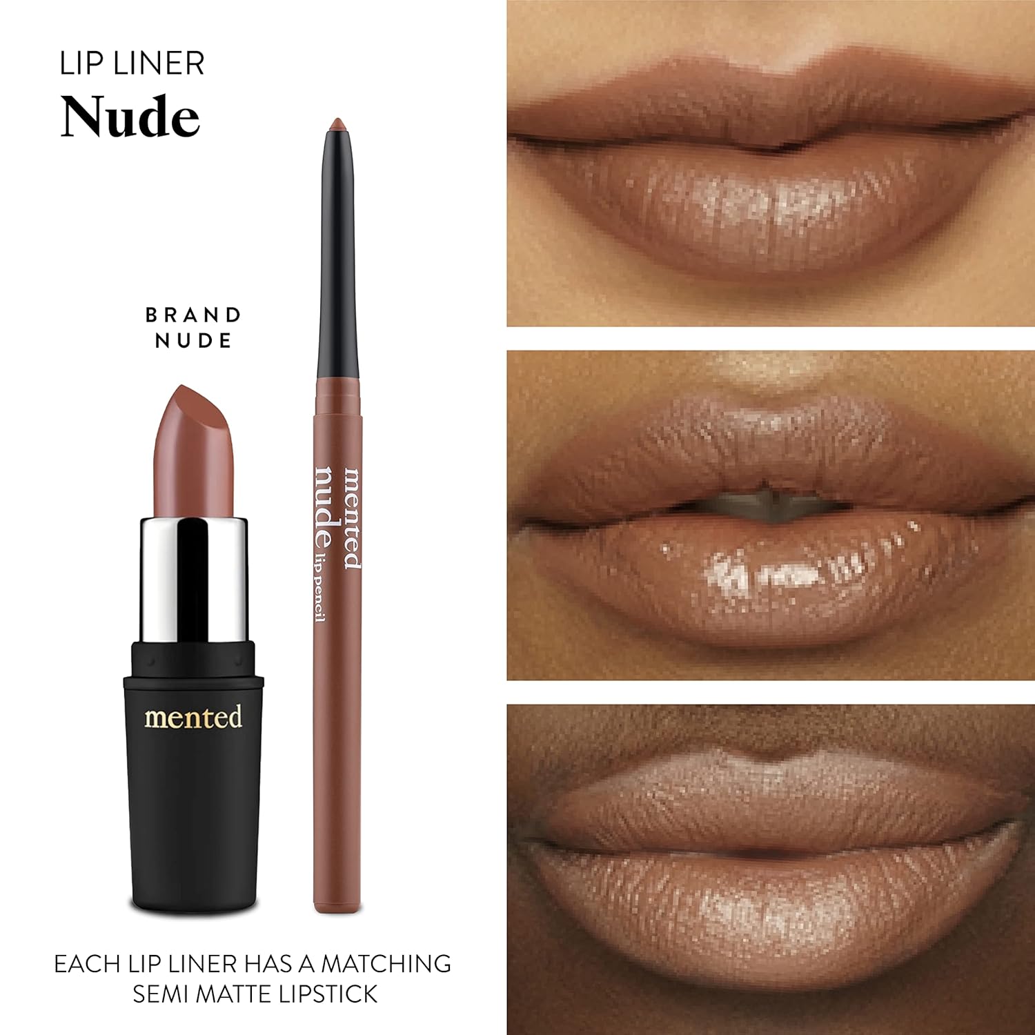 Mented Cosmetics Lip Liner for Women, Dark Brown Lipliner Lip Pencil, Waterproof Lipliner, Vegan + Cruelty Free Makeup, Nude