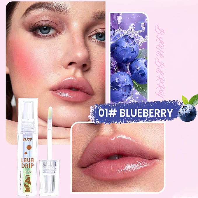 Dulele Fruit Flavoured Plumping Lip Oil, 4PCS Hydrating Lip Glow Oil, Moisturizing Nourishing Lip Gloss, Transparent Toot Lip Balm, Care and Soften Dry Lips