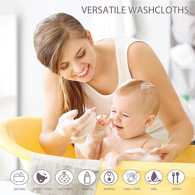 6 Pack Baby Washcloths 100% Cotton Terry Soft and Absorbent Wash Cloths for Face Hand Body Burp Rag Wipes Essentials for Newborns Infants Toddlers Boys Girls