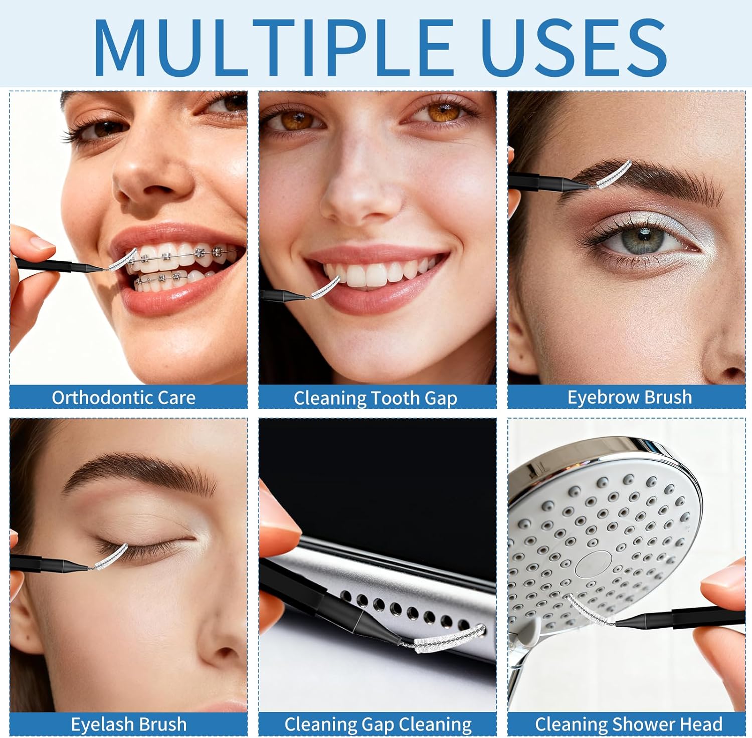 150 Pack Interdental Brushes for Braces, Plastic Dental Brushes Cleaner Between Teeth, Tooth Pick Tool Interdentales with Soft Spiral Brush Head - Efficient Oral Care, Black