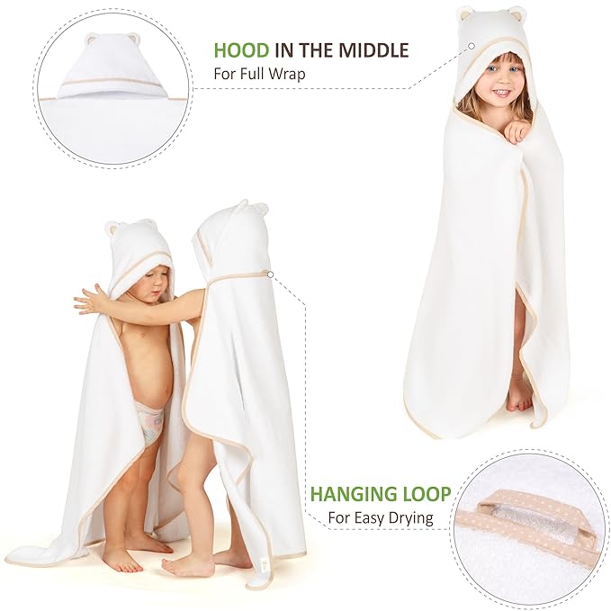 Premium Toddler Towels with Hood - Extra Soft Rayon from Bamboo Toddler Bath Towel (White)