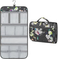 PAVILIA Hanging Toiletry Bag Women Men, Travel Kit Foldable Large Toiletries Organizer, Roll up Cosmetics Makeup Bag Accessories, Waterproof Essentials Jewelry Case (Floral Grey)