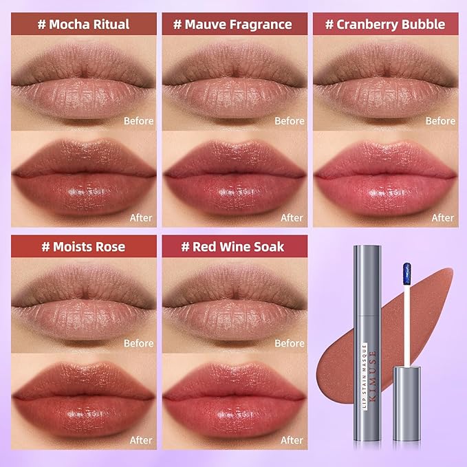 KIMUSE 5 Colors Lip Stain Masque - Long-Lasting Waterproof Lip Tint, Smudge-Proof Matte Lip Stains for All-Day Wear, Transfer-Resistant Lip Makeup