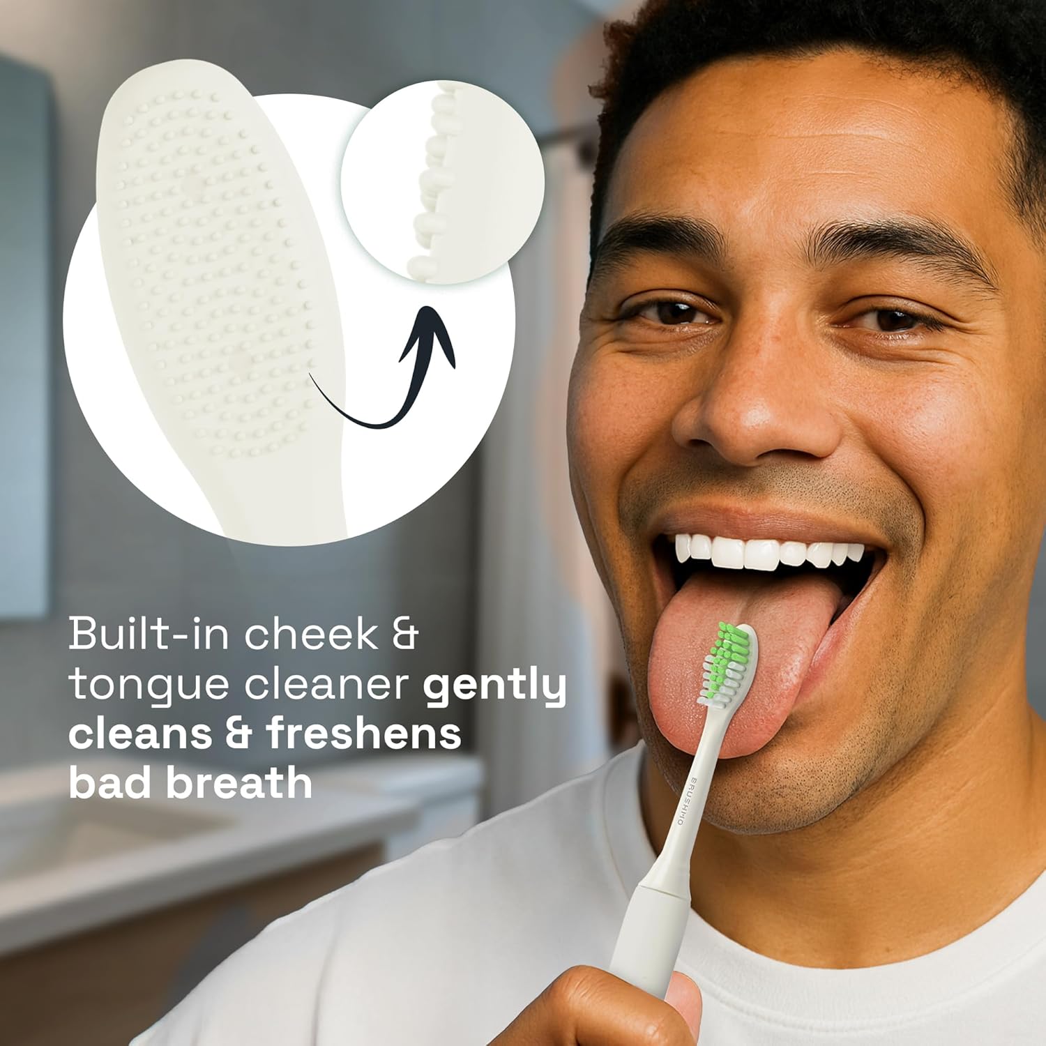 Brushmo Replacement Toothbrush Heads, Compatible with Philips One for Sonicare Electric Toothbrush Handles HY1022, 4 Standard Heads with Tongue Cleaner, Soft Dupont Bristles, BM124m, Snow White