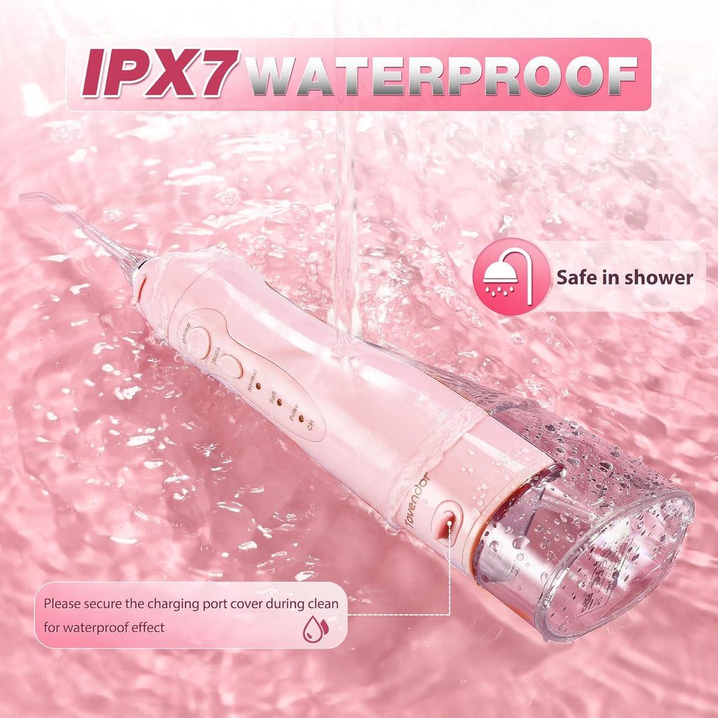 TOVENDOR Electric Water Dental Flosser Teeth Pick, Cordless Flossers Oral Irrigator IPX7 Waterproof 300ML Rechargeable Travel Water Teeth Cleaner with 5 Tips for Home Braces Care Gums Deep Cleaning