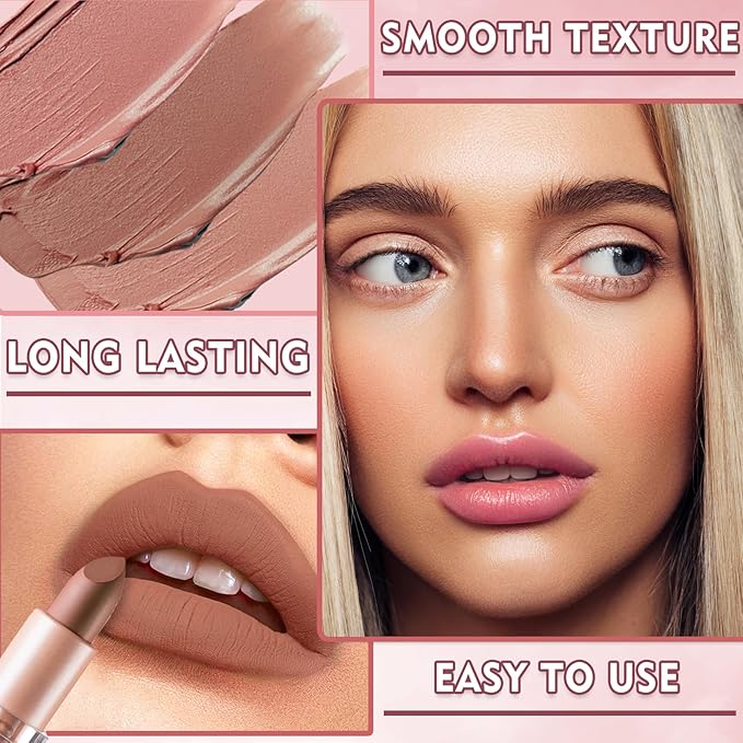 Matte Nude Lipstick Velvet Lip Gloss Non-Fading Non-Sticky Cup Nude Lipstick Matte Lip Stain Long Lasting Waterproof Lipstick for Women Girls Daily Lip Makeup-612 Mocha Brown