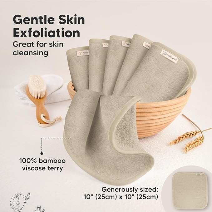 6-Pack Baby Washcloths - Soft Absorbent Viscose from Bamboo Wash Cloths for Babies, Kids, Toddlers, Infant, Newborn Bath Towels, Gentle on Sensitive Skin, 10x10 Reusable Face Towels(Earth Brown)